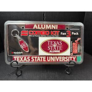 Texas State University Alumni Metal License Plate Frame Combo Kit +Decal/Keyring